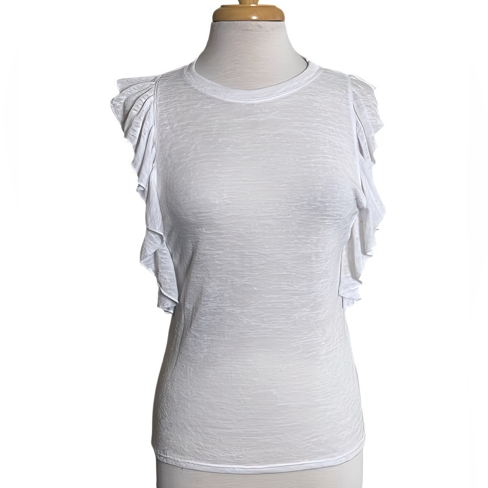 Bebe White Ruffle Flutter Short Sleeve Blouse Top Womens M Coquette Romantic